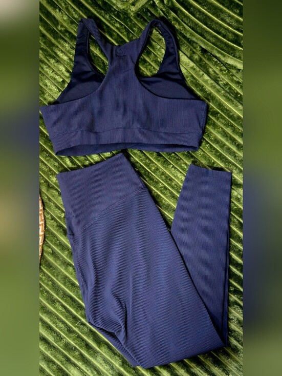 Beyond Yoga Pants - Beyond Yoga Ribbed Navy Sports Bra & Leggings Set